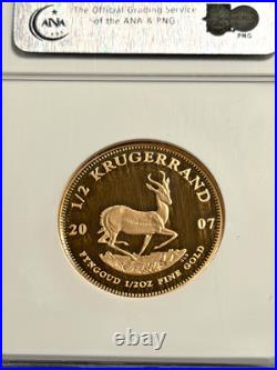 2007 South Africa 1/2 KR PF 69 Ultra Cameo 1/2 Ounce Fine Gold NGC Graded