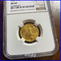 2007 W 1/4 oz BURNISHED Uncirculated GOLD EAGLE $10 coin NGC MS69, Only 12,766