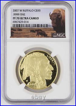 2007 W $50 American Buffalo 1 Oz 9999 Gold Proof Coin NGC PF70 UC Bison Label