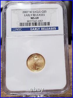 2007 W $5 American Gold Eagle Ms69 NGC EARLY RELEASE 1/10 COIN