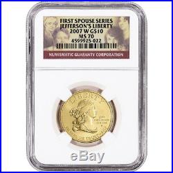 2007-W US First Spouse Gold 1/2 oz BU $10 Thomas Jefferson's Liberty NGC MS70
