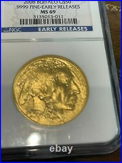 2008 $50 American Buffalo Gold Coin Early Release NGC MS69, 1 ounce pure gold