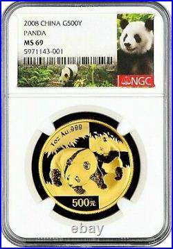 2008 Chinese 500 Yuan 1oz. 999 Gold Panda Coin NGC MS69