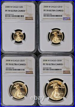 2008 Gold American Eagle 4 Coin Proof Set NGC PF70 Ultra Cameo Brown Label