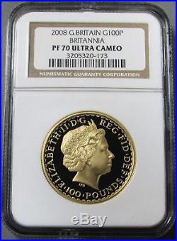 2008 Gold Great Britain 1250 Minted 100 Pound Britannia Ngc Proof 70 Ultra Cameo