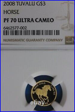 2008 S PF 70 UCAM Tuvalu $3 Gold Horse 1/25 Ounce NGC Graded Certified OCT 1072