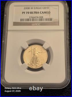 2008 W $10 American Gold Eagle 1/4oz Ngc Pf70 Ultra Cameo 10/10