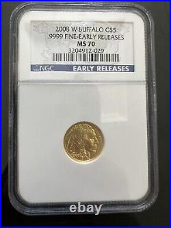 2008-W $5 1/10oz. 9999 Gold American Buffalo MS70 NGC Early Releases