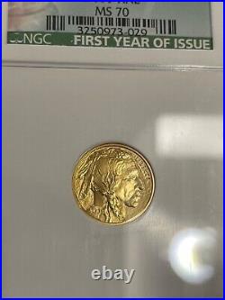 2008 W $5 Buffalo Gold NGC MS70 1/10 oz. 9999 fine First Year of Issue Label