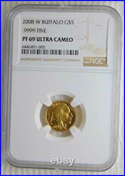 2008 W American Gold Buffalo $5 1/10oz Coin, NGC PF69 ULTRA CAMEO, NICE