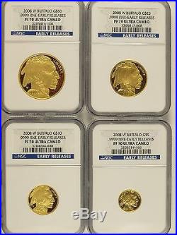2008-W American Gold Buffalo 8-Piece Set MS70 & PF70 NGC Early Release