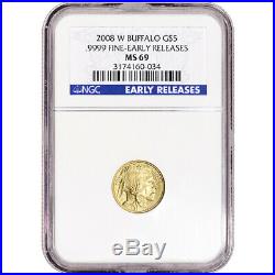 2008-W American Gold Buffalo Burnished 1/10 oz $5 NGC MS69 Early Releases