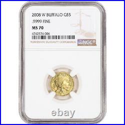 2008-W American Gold Buffalo Burnished 1/10 oz $5 NGC MS70
