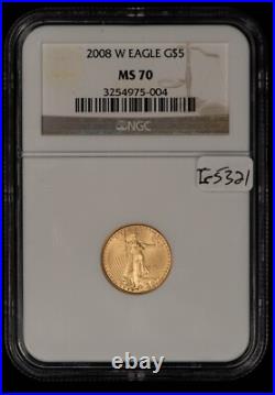 2008-W G$5 1/10 oz Gold American Eagle Burnished PQ Coin NGC MS 70 G5321 2008-W G$5 1/10 oz Gold American Eagle Burnished PQ Coin NGC MS 70 G5321