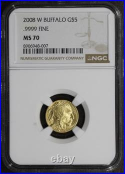 2008-W (MS70) 1/10th oz Gold American Buffalo G$5 NGC. 9999 Fine 1
