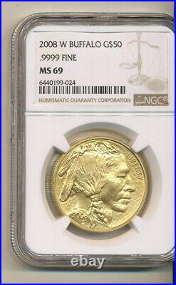 2008 W NGC MS69 Burnished GOLD BUFFALO $50 1oz. 9999 LOWEST Mintage of Series