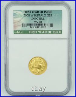 2008-W NGC MS70 Gold $5 Buffalo First Year Of Issue