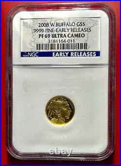 2008 W Proof $5 Gold Buffalo Rare Ngc Early Release Ana/pmg Fraser Design Mat