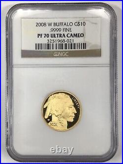 2008-W Proof Gold Buffalo $10 NGC PF70 Ultra Cameo brown label 1/4 oz. 9999 fine