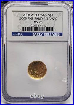 2008 W US Buffalo. 9999 Gold NGC MS70 Early Release $5 1/10 th oz