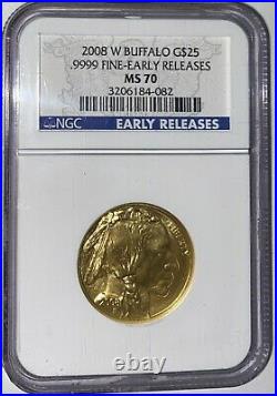 2008 W Uncirculated American Gold Buffalo 1/2 oz G$25 NGC Early Rel. MS70 (SP70)
