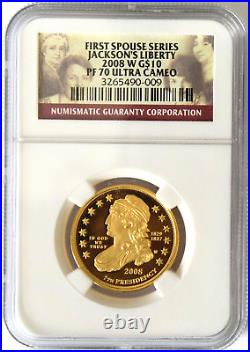 2008-w Jackson Liberty Proof First Spouse Gold Coin Ngc Pf 70