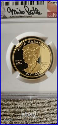 2009W $10 GOLD Anna Harrison NGC MS70 ULTRA CAMEO SIGNED Rep Mike Castle Signed
