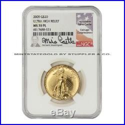 2009 $20 Gold Ultra High Relief NGC MS70PL Castle Label Proof Like quality