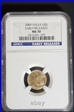 2009 $5 1/10oz Gold American Eagle MS70 NGC Early Releases Blue Label