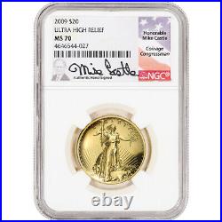 2009 US Gold $20 Ultra High Relief Double Eagle NGC MS70 Mike Castle Signed