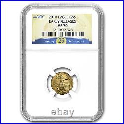 2010 1/10 oz Gold American Eagle MS-70 NGC (ER, 25 Years of Gold) SKU#60105