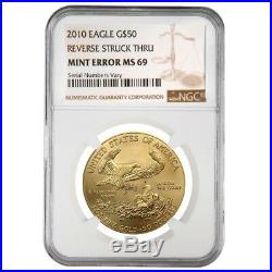 2010 1 oz $50 Gold American Eagle NGC MS 69 Mint Error (Rev Struck Thru)