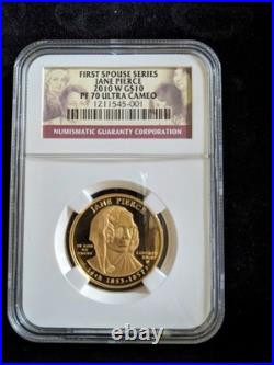 2010 First Spouse Jane Pierce $10 Gold Coin Ngc Pf 70 Ultra Cameo