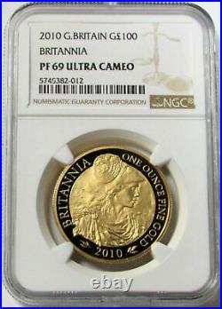 2010 GOLD GREAT BRITAIN 100 POUNDS PROOF 1oz BRITANNIA NGC PF 69 UC