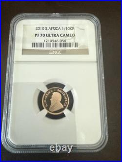 2010 Gold South Africa 1/10 Oz Krugerrand Coin Ngc Proof 70 Ultra Cameo
