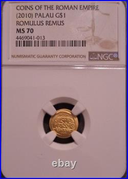 2010 Palau G$1 Romulus Remus Restrike NGC MS 70 Gold Coin