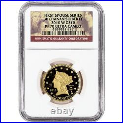2010-W US First Spouse Gold 1/2 oz Proof $10 James Buchanan's Liberty NGC PF70