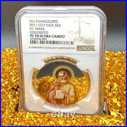 2011 NIUE S$2 The Evangelists St Mark Gold Gilt NGC Color PF70UC 1 of 1 Spotless