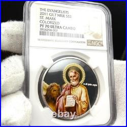 2011 NIUE S$2 The Evangelists St Mark Gold Gilt NGC Color PF70UC 1 of 1 Spotless