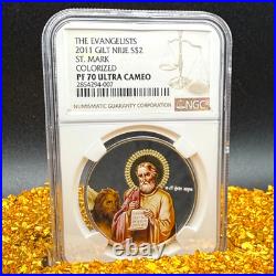 2011 NIUE S$2 The Evangelists St Mark Gold Gilt NGC Color PF70UC 1 of 1 Spotless