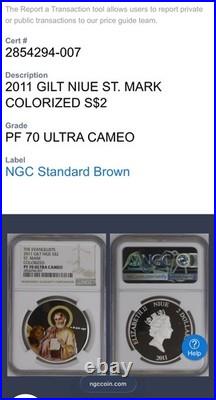 2011 NIUE S$2 The Evangelists St Mark Gold Gilt NGC Color PF70UC 1 of 1 Spotless