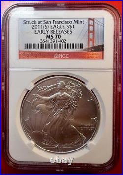 2011 s silver eagle ms70 Golden Gate Bridge -NGC Grade San Francisco