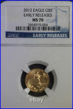 2012 $5 1/10 Oz GOLD American Eagle NGC MS70 First Releases
