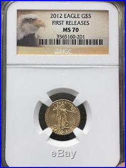 2012 $5 American Gold Eagle 1/10 oz NGC MS-70 First Release Eagle Label
