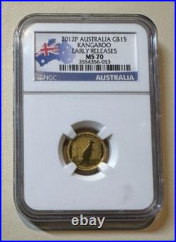 2012 P Gold Australia Kangaroo Early Releases Ngc Ms 70 999 1/10 Oz 15$ Coin