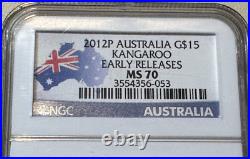2012 P Gold Australia Kangaroo Early Releases Ngc Ms 70 999 1/10 Oz 15$ Coin