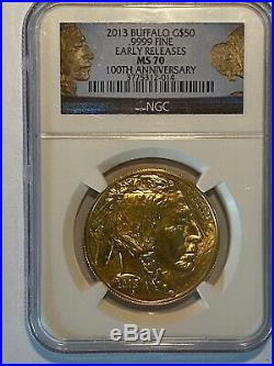 2013 $50 Buffalo, NGC MS70. Early Release/100th Anniv Label. Perfect Coin