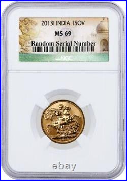 2013 I India 1 Sovereign. 2354 oz Gold NGC MS69 Gem Uncirculated Coin