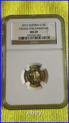 2013 NGC69 1/10 oz Austrian Philharmonic. 9999 Pure Gold Coin (BU)