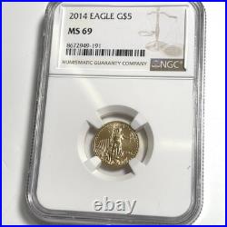 2014 $5 Gold American Eagle NGC MS69 1/10 OZ. 999 Fine Gold